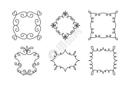 矢量装饰线性框架集 复古框架设计元素 花丝 装饰边框 页面装饰 白色隔离的分隔线菜单标签婚礼装饰品横幅漩涡邀请函奢华古董收藏背景图片