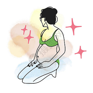 时尚孕妇穿着泳衣 墨镜 圆腹和大肚子 怀孕 海滩季节 面粉的孕妇太阳女性父母幸福孩子身体妈妈数字母亲头发插画