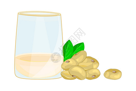 钙含量一杯大豆牛奶和大豆 绿叶是白底的孤立插画