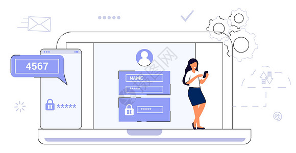 FA2fa 两个要素认证密码安全通知登录核查代码 IPS电话证书卡通片技术电脑互联网屏幕展示网站隐私设计图片