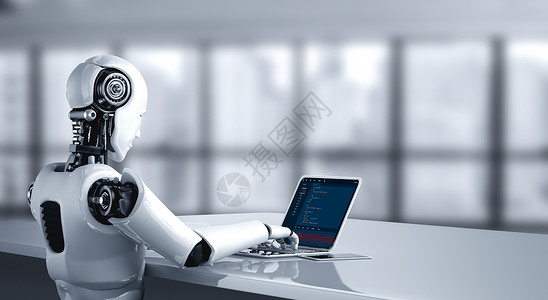 机器人公司在计算机屏幕上制作软件开发程序 用于现代应用的计算机屏幕科学笔记本编码监视器机器动物公司网络技术电脑背景