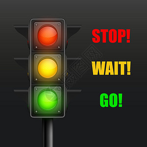 等待启动信号矢量 3d 逼真详细的道路交通灯被黑色隔离 停止 等待 去信号标志 安全规则概念 设计模板 红绿灯 交通灯图标 横幅插图警告街道插画