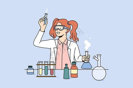做女实验素材女科学家在实验室做实验插画