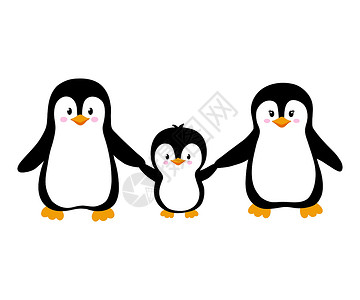短片制作素材可爱企鹅家族的矢量插图 该家庭孤立在白色上 动物短片以平板风格制作插画