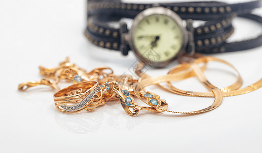 女式手表珠宝金的高清图片