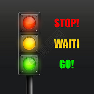等待信号矢量 3d 逼真详细的道路交通灯被黑色隔离 停止 等待 去信号标志 安全规则概念 设计模板 红绿灯 交通灯图标 横幅警告插图图表插画