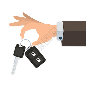 钥匙开锁手持汽车钥匙的商务人士钥匙圈遥控控制入口警报运输钥匙阴影正方形金属插画