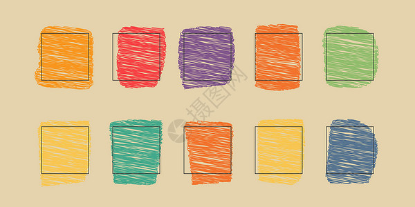 各种颜色铅笔蜡笔手绘方形设计元素集 颜色像孩子风格有趣的复制空间 淡色粉笔或铅笔框 矢量背景 涂鸦涂鸦艺术笔触纹理设计图片