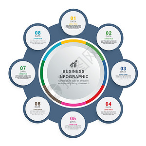 带有 8 个数字数据模板的图表循环时间轴 矢量插图抽象背景日程广告菜单按钮信息标签商业传单横幅报告背景图片