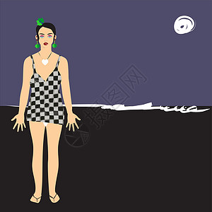 提夫尼印度尼西亚巴厘岛沙龙莫提夫的海滩服装插图框架指导女孩沙滩裙子横幅装饰品纱笼墙纸魅力插画