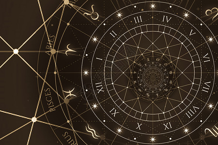 关于神秘主义 占星学 幻想的古老概念背景摘要财富十二生肖黑色精神插图宇宙数字日历魔法星星背景