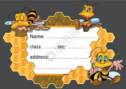 手绘蜜蜂和蜂窝学校标签 在蜂窝上贴可爱蜜蜂插画