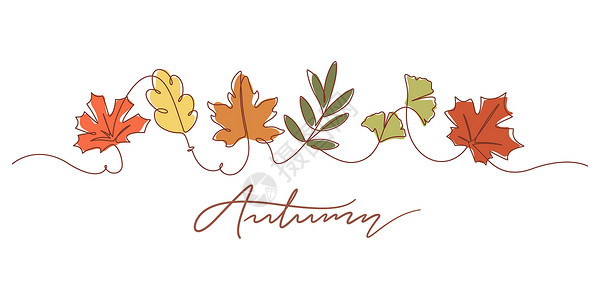 枫叶图绘制一行秋叶和秋季打字图插画