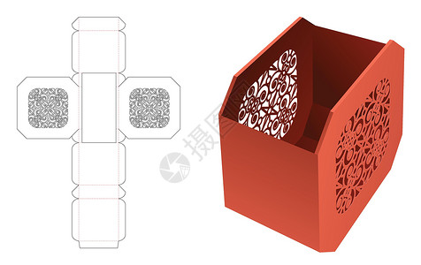 带有固态模式的 Octagorn 文具盒死切模板和 3D 模型纸板盒子木板展示食物产品卡片零售插图枕头背景图片