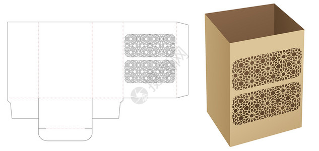 纸壳箱阿拉伯模式的保龄箱死路口模板和 3D 模型插画