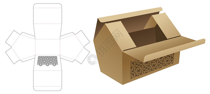 蜂窝纸板两顶顶顶翻转房屋形状的阿拉伯模式格式化盒子 死路模板和3D模型插画