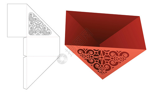 带有稳定模式的三角形快餐盒切碎模板和3D模型Name插画