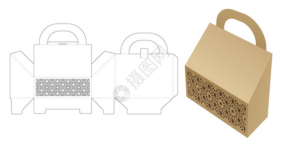 车位地锁带有静态阿拉伯模式的斜坡式包装箱切除模板和 3D 模型插画