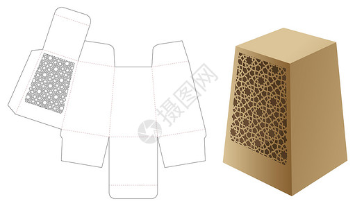 方盒子带有阿拉伯模式窗口死亡折断模板和3D模型的方尖信箱插画