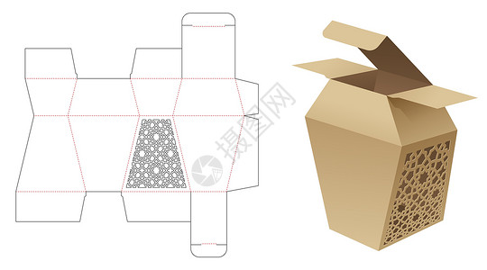 杀手已死包装箱已保存模式的死切剪切模板和 3D 模型插图商业商品礼物盒子卡片模切贮存糖果推介会插画