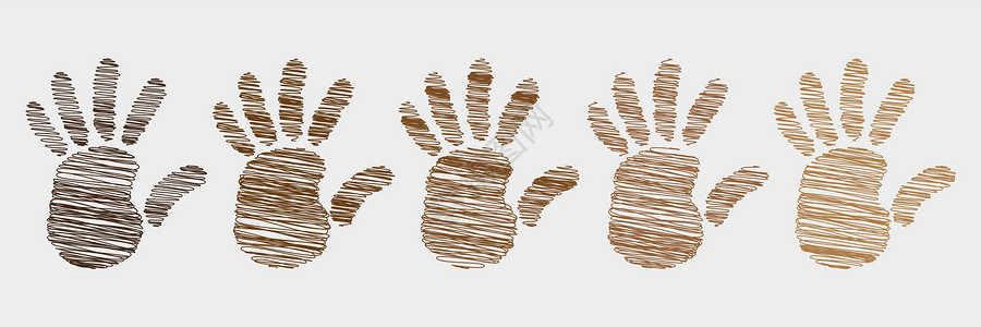 脚印手印不同种族的人的手印 儿童风格的涂鸦 我们一起制止种族主义吧设计图片
