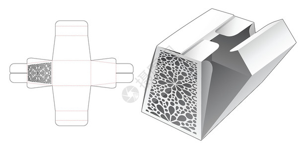 方盒子带有中点开口点的静态方尖信箱切除模板和 3D 模型插画