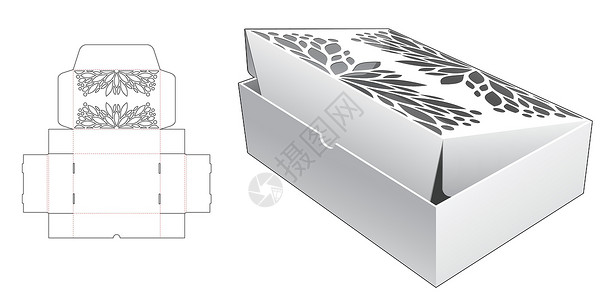 Stenciled 蛋糕盒死亡剪切模板和 3D 模型盒子枕头推介会产品蓝图糖果纸板零售商业礼物插画