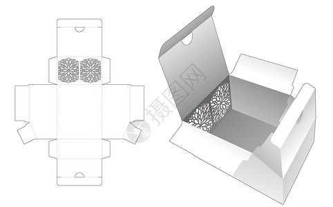 嗨翻双双翻两张折叠的电流盒死剪切模板和三维模型插画