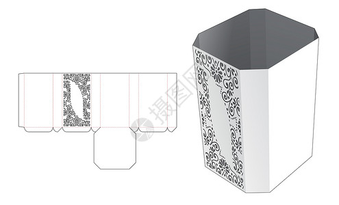 带有固态模式的 Octagorn 文具盒死切模板和 3D 模型贮存展示商品木板蓝图食物产品枕头卡片插图背景图片