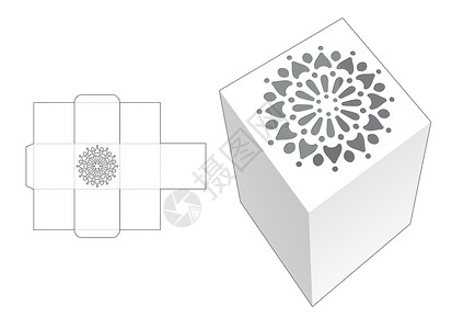 方盒子Stenciled 方箱死亡剪切模板和 3D 模型插画