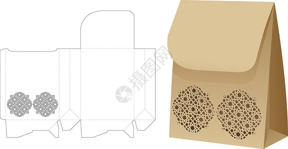 剪切模板和 3D 模拟文件枕头商业纸板盒子蓝图插图零售商品产品礼物背景图片