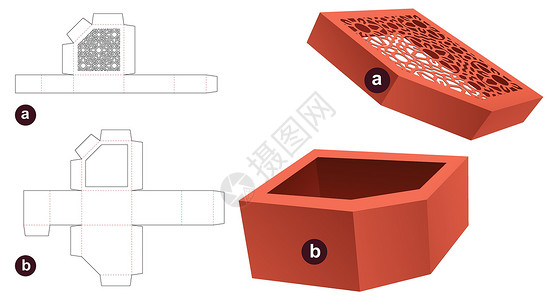 天地盖盒一个破碎的角碗盒 内装有固态模版盖盖死板切割模板和3D模型插画