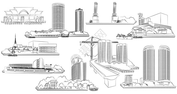 世界一线城市以一线艺术风格的横幅城市插画