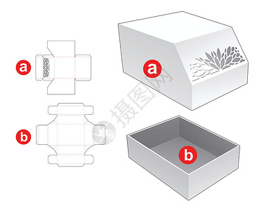 天地盖盒插盒和塞子盖盖死亡剪切模板和3D模型插画