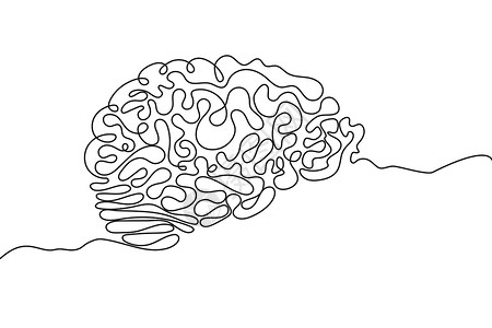 器官线条大脑手绘图标连续线条绘制 人体器官创意抽象艺术背景时尚概念单行设计 轮廓简单图像黑白颜色矢量理论绘画草图插图半球解剖学疾病卡通片插画