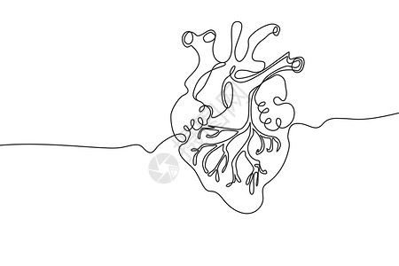 心手绘图标连续线条绘制 人体器官创意抽象艺术背景时尚概念单行设计 轮廓简单图像黑白颜色矢量背景图片