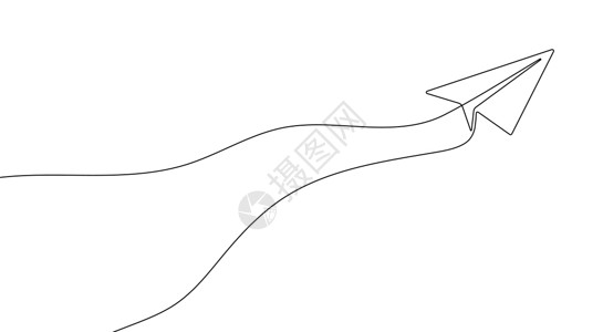 白色折纸飞机纸平面的连续线绘制 飞机线性图标 一行绘图背景白色旅行邮件空气插图商业草图折纸涂鸦概念插画