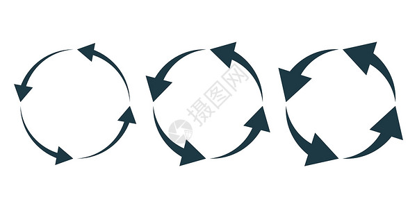 一组黑色圆形箭头 矢量插图回收环形倒带旋转导航团体同步收藏按钮白色背景图片