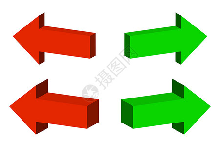 一组三维箭头 矢量图解按钮导航互联网插图红色白色网络绿色背景图片