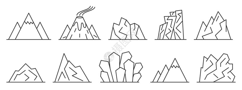 以时态线性风格显示的山区图标图片