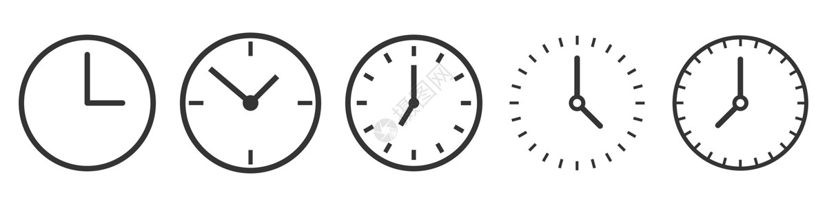 计时员薄线样式的矢量时间和时钟图标手表滴漏速度网络钟表界面拨号乐器插图跑表设计图片