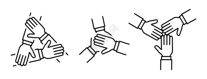 三证合一团队手合一图标集 小组工作符号插画