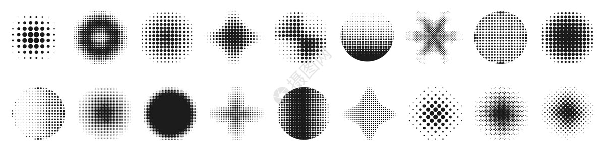 半调效果设计元素 半调形状圈子色调圆流行黑色矢量标签风格插图白色创造力背景图片