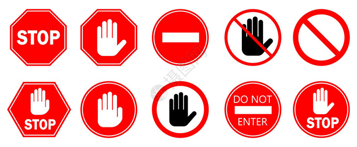 红肩标记红站标记孤立 矢量停止手标志圆形按钮安全禁令运输红色危险法律警告准入设计图片