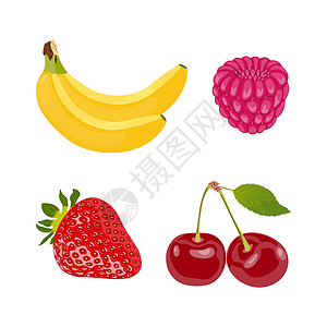 白草莓在白背景上设置孤立的水果白色插画