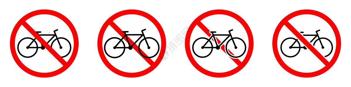 自行车车轮禁止骑自行车 停止自行车图标 禁止骑自行车插画