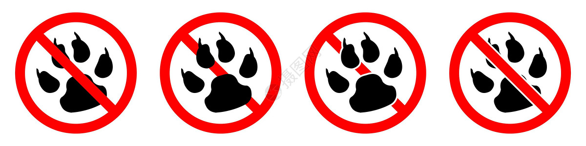 狗爪子禁止动物足迹 停止动物足迹图标 矢量图解标签小猫安全圆圈掌印公园宠物野生动物插图禁令插画