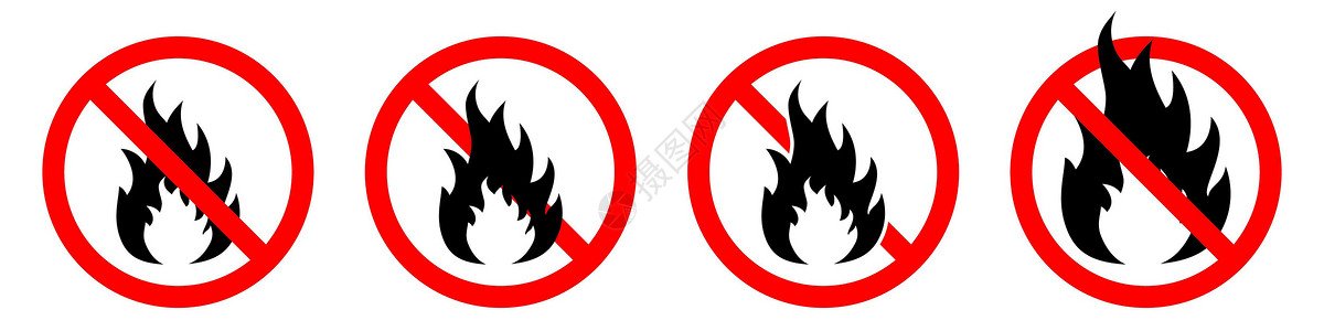 禁止放火 不设火神像 红色的禁火标志 矢量示意图烧伤插图风险危险横幅木头禁令标签警告营火插画
