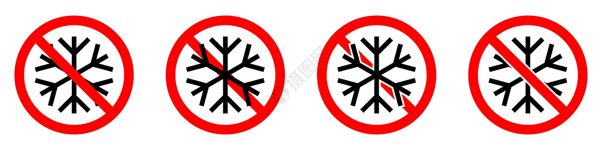 映霜红使用雪花图标停止或禁止红圆符号 禁用冻结设计雪片冰箱风险护发素警告插图温度冷藏冷却器设计图片