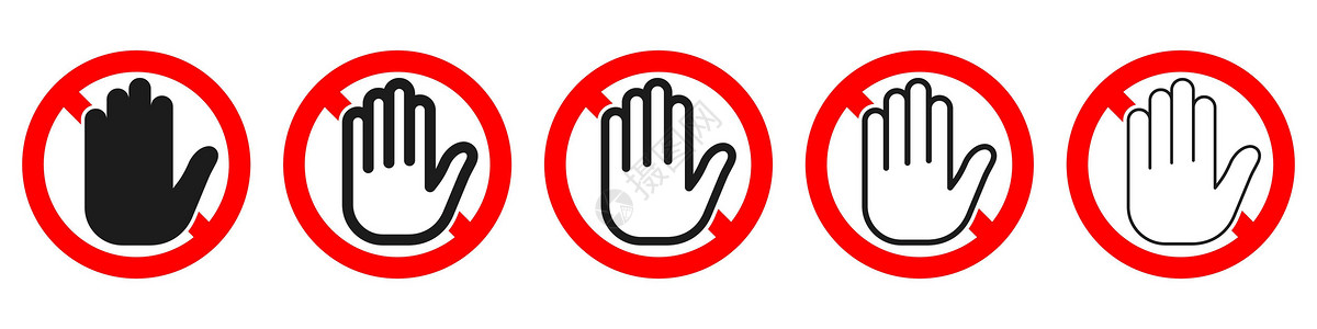 手禁止矢量符号 停止手图标设置插图白色录取交通禁令警告运输危险红色准入设计图片